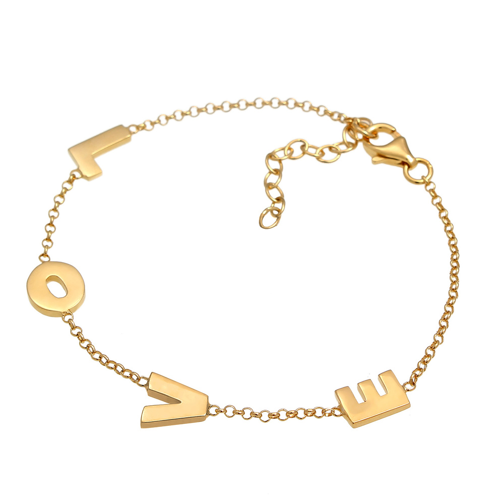 Elli Elli Bracelet Love Amour Libellé Réglable Bracelet Femme - (925/1000) Argent Bracelet