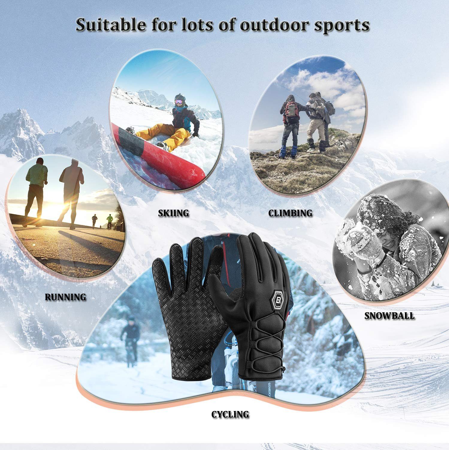 ROCKBROS Fahrradhandschuhe Winter Handschuhe Herren Touchscreen (Warme Arbeitshandschuhe Winddichte Laufhandschuhe zum Radfahren, Wandern, Skifahren, Motorrad)
