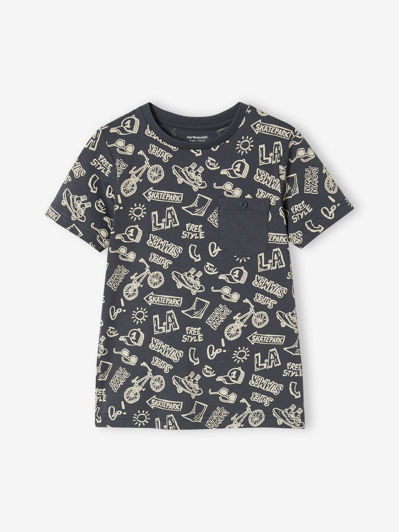 Vertbaudet Jungen T-Shirt, Print und Brusttasche Oeko-Tex - ziegel