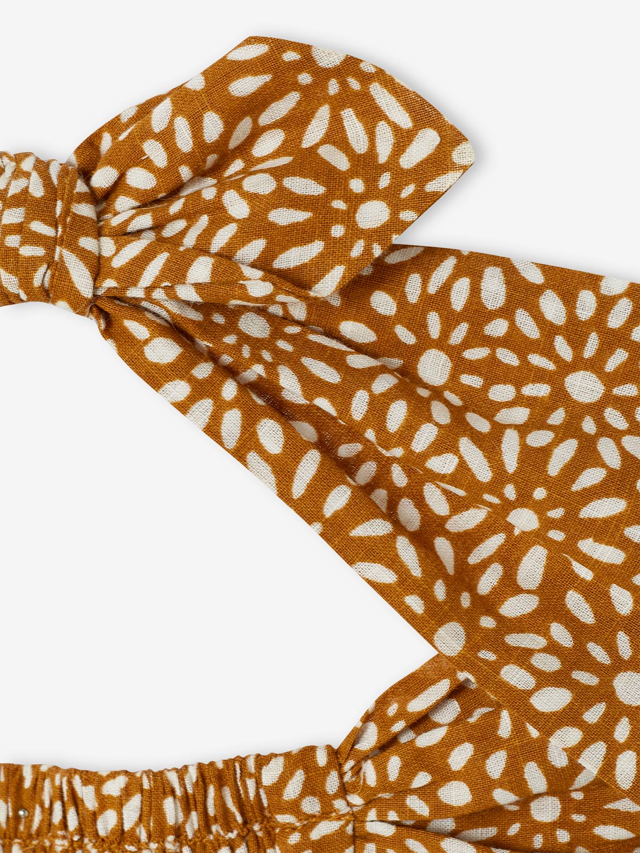 Ensemble combinaison + bandeau imprimés bébé fille caramel