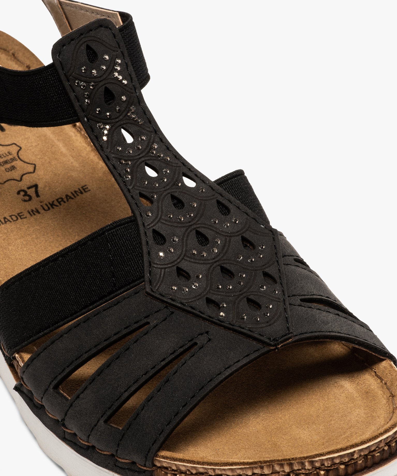 Sandales femme confort à brides élastiques et strass noir | GEMO