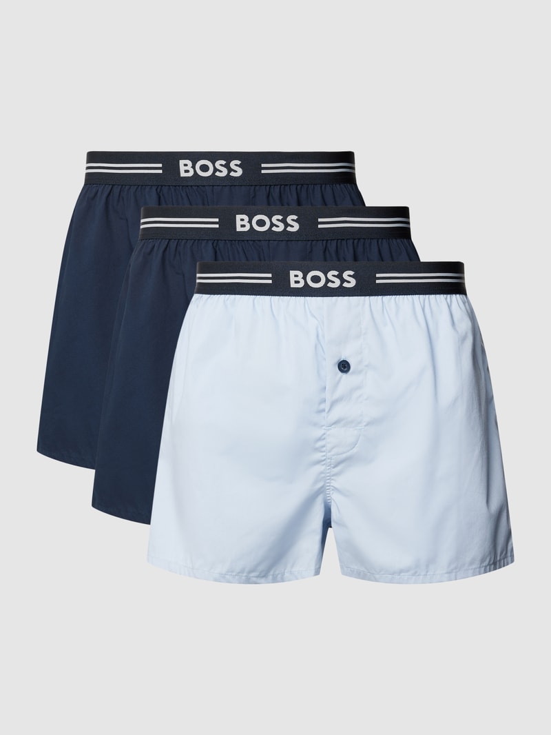 Boxershorts mit Label-Stitching im 3er-Pack in dunkelblau