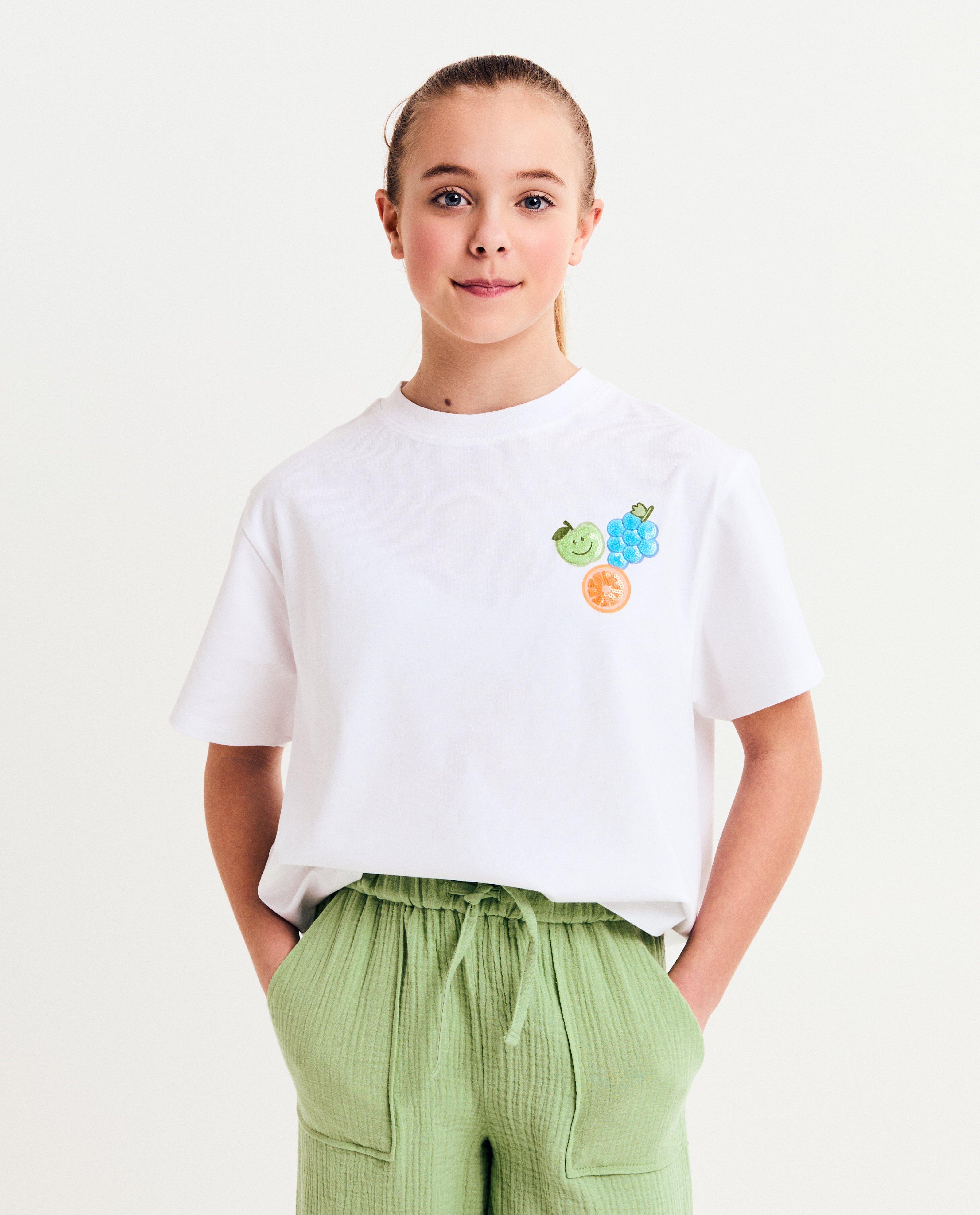 Tricou alb Fish & Chips cu paiete