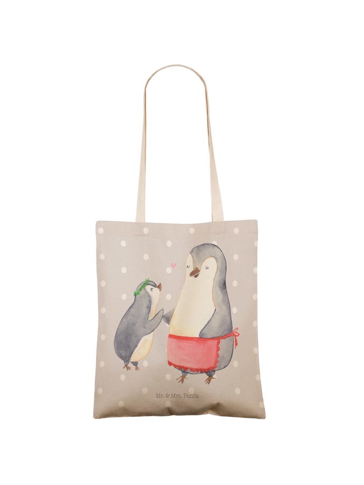 Mr. & Mrs. Panda Einkaufstasche Pinguin mit Kind ohne Spruch in Grau Pastell günstig kaufen onesize