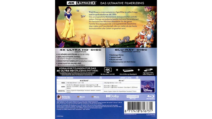 Schneewittchen und die 7 Zwerge  (4K Ultra HD) (+ Blu-ray)
