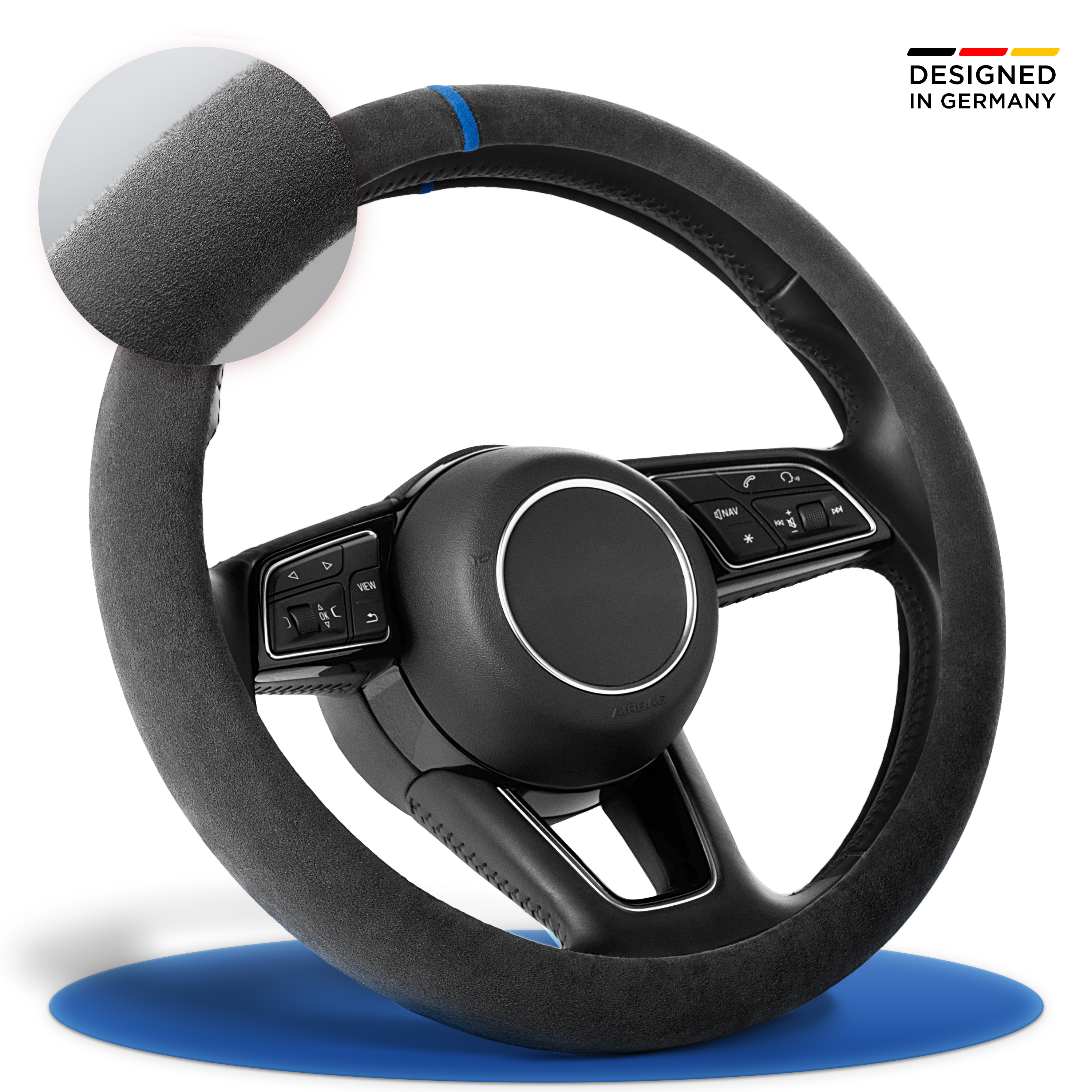 Original Alcantara Premium Lenkradbezug schwarz-blau von S-TETIC® - ATU