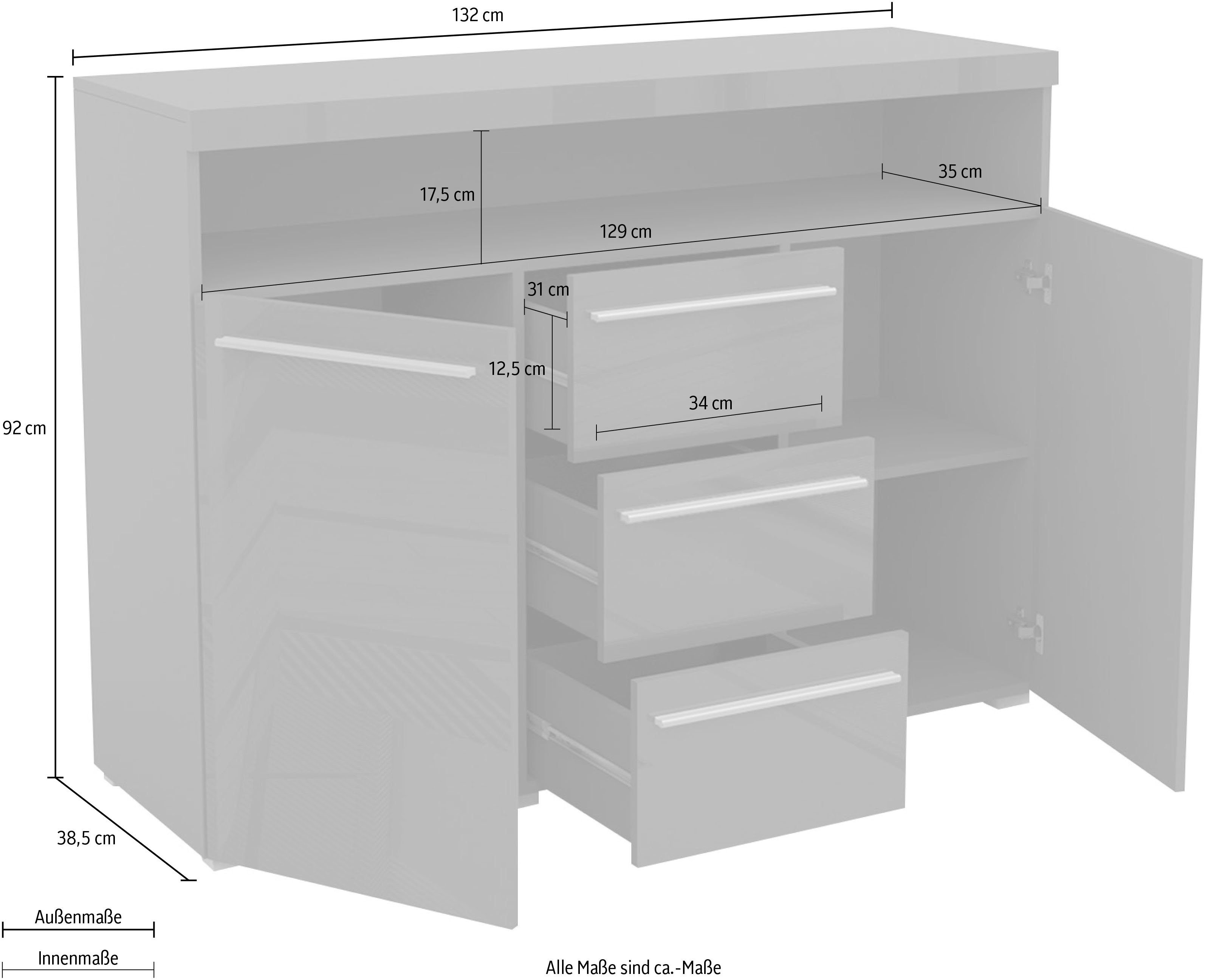 Helvetia Sideboard India, Breite 132 cm