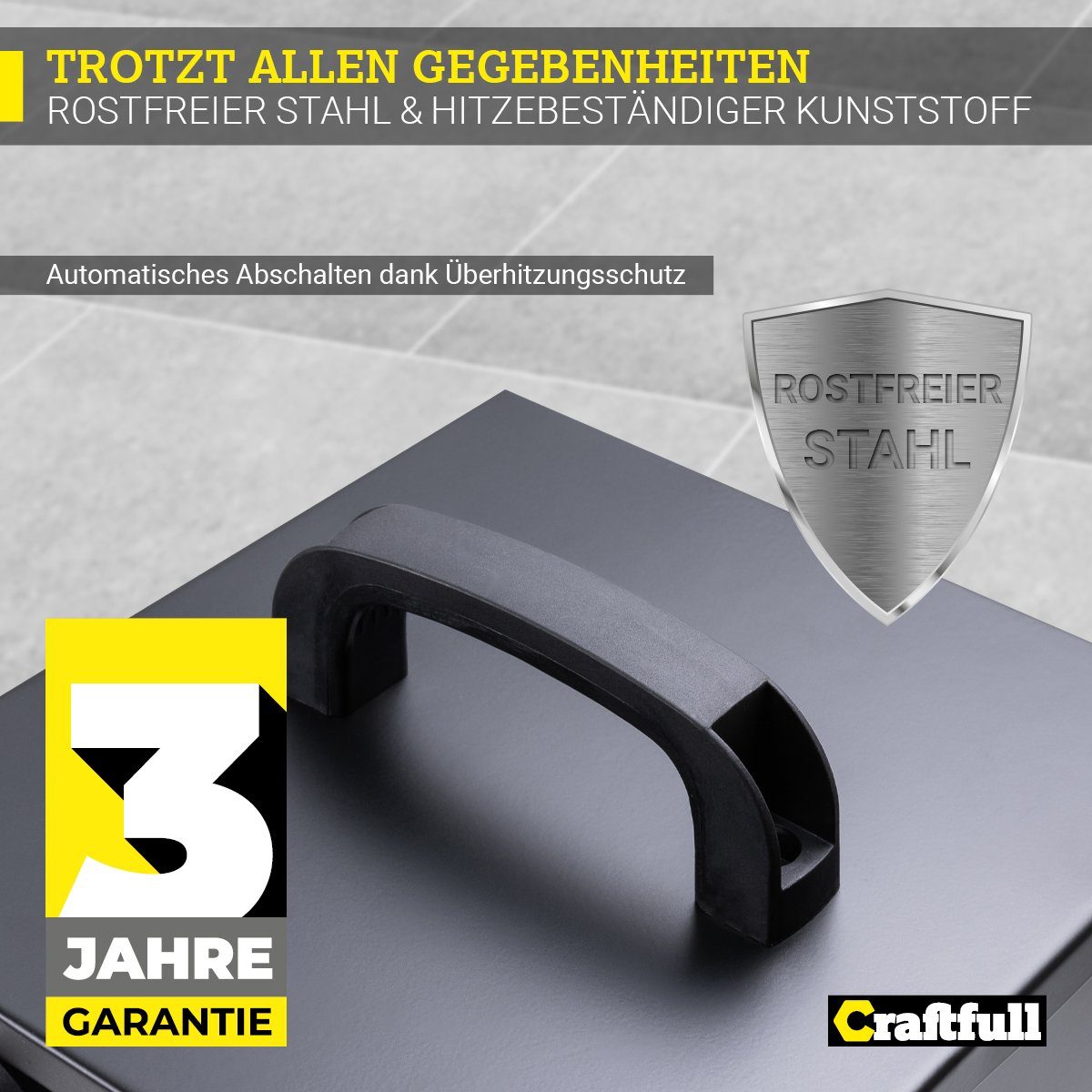 Craftfull Heizlüfter Elektro Heizgerät HL200 inkl. 3 J. Garantie - 3 Heizstufen - Bauheizer, 2000 W, Elektroheizung Heizung Heizer - Termostatregelung - Tragegriff