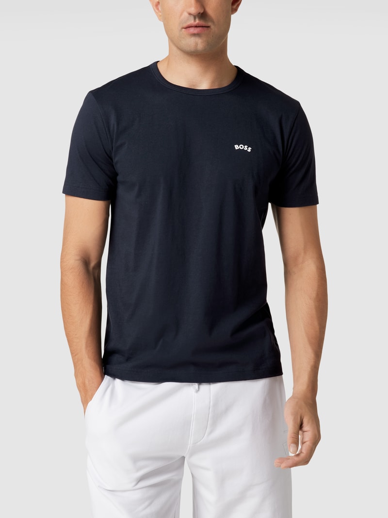 T-Shirt mit Label-Schriftzug Modell 'Tee Curved' in dunkelblau