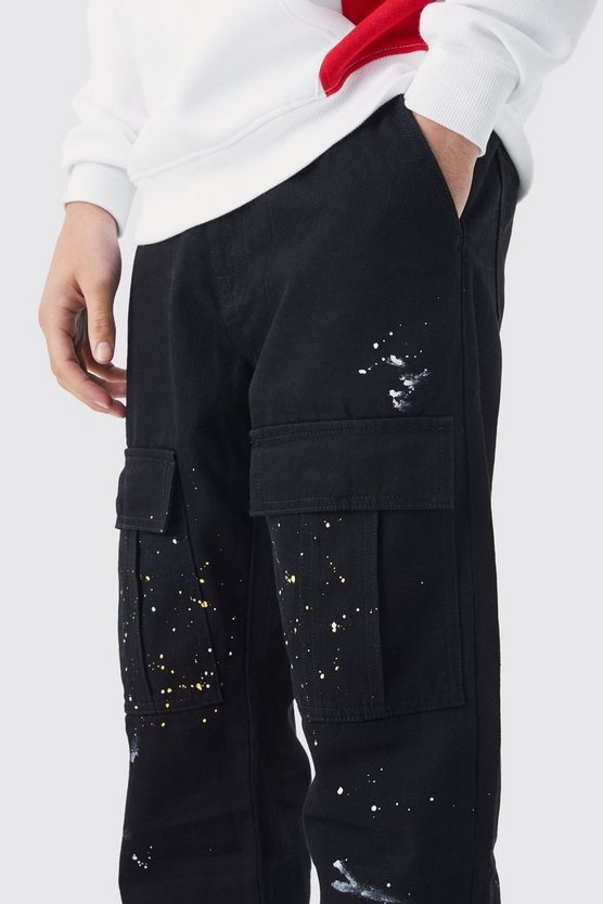 Slim-Fit Cargohose mit Reißverschluss und Farbspritzern