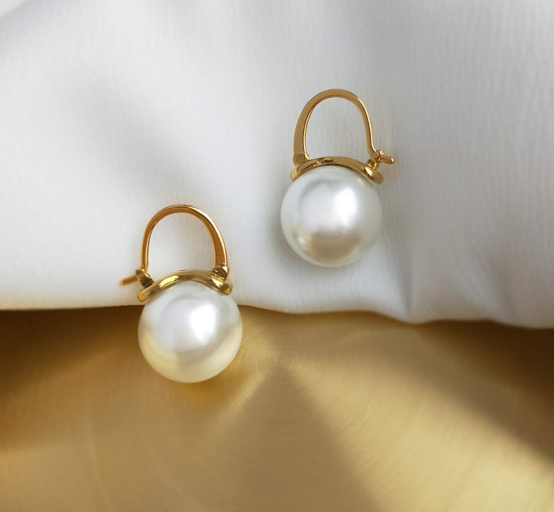 POCHUMIDUU Perlenohrringe Damen Ohrringe Golden Vergoldet Ohrhänger (2-tlg), Groß Perlen Tropfen Hängend Ohrringe Schmuck Geschenke Für Frauen