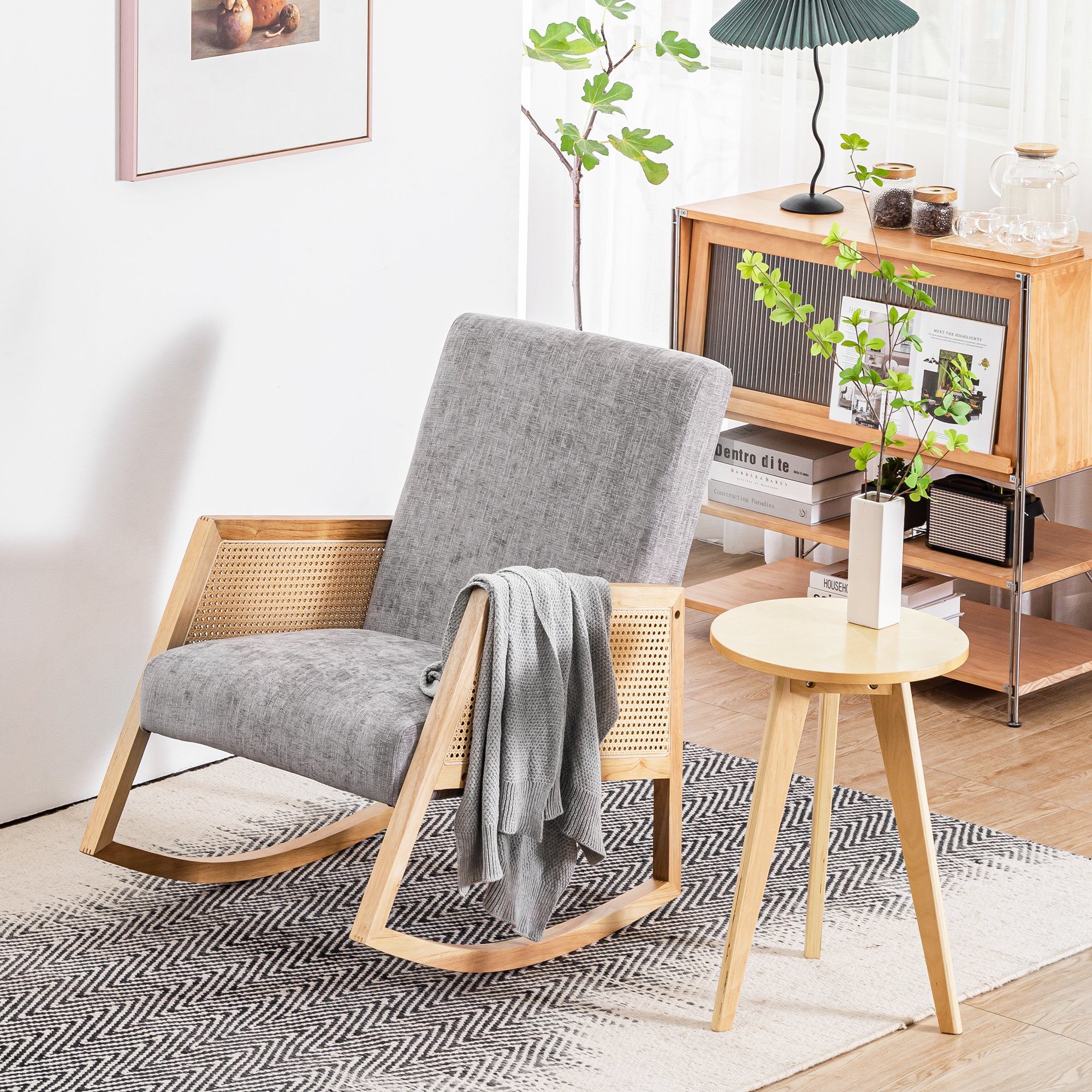 WISHDOR Schaukelstuhl Schaukelstuhl Kinderzimmer (Schaukelstuhl Kinderzimmer, Schaukelstuhl Akzentsessel für Wohnzimmer, 1 St), Rattanstühle Balkon Veranda Garten Hof Poolseite, hohe Rückenlehne