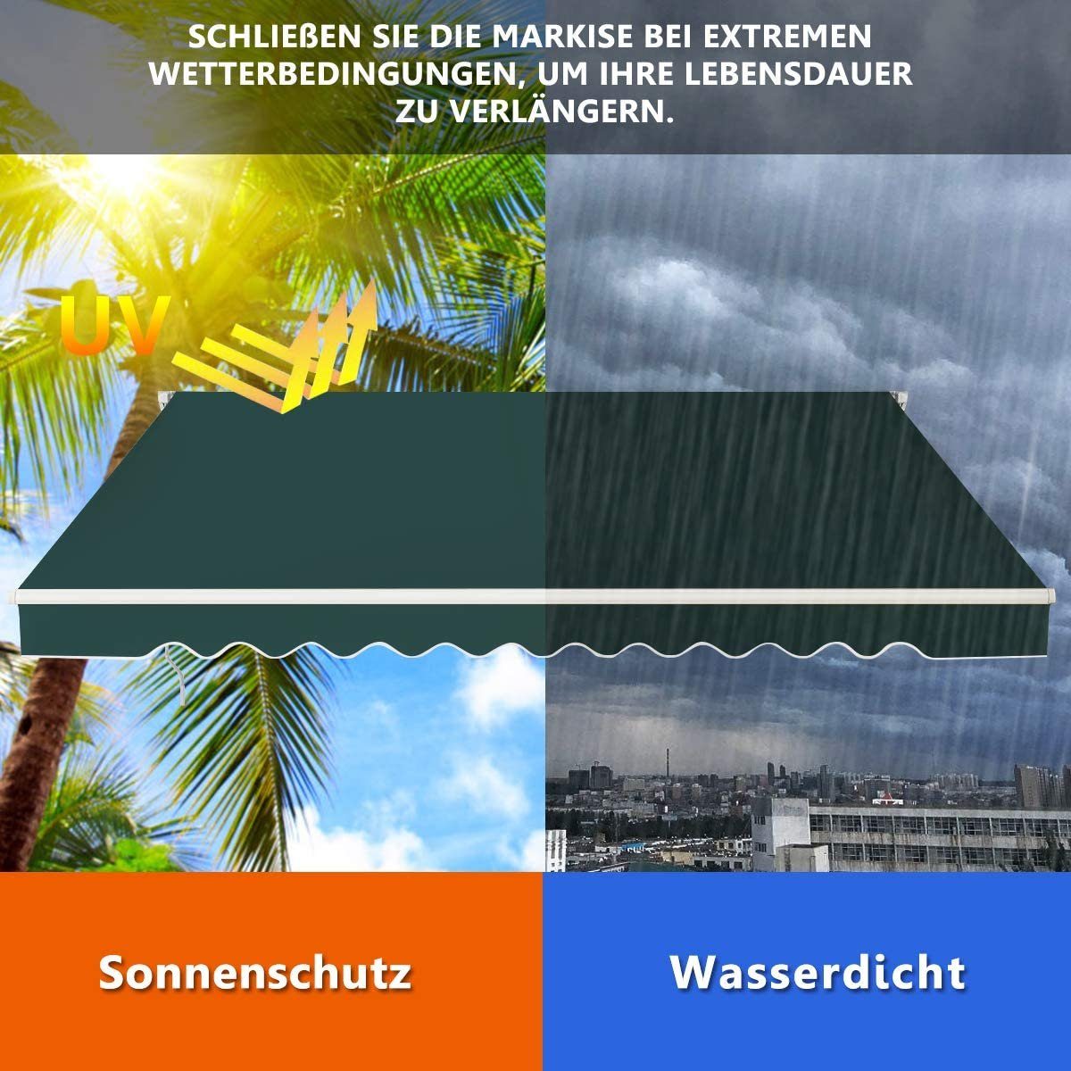 COSTWAY Markise Sonnenmarkise mit Kurbel, Sonnenschutz, 2,5 x 2 m