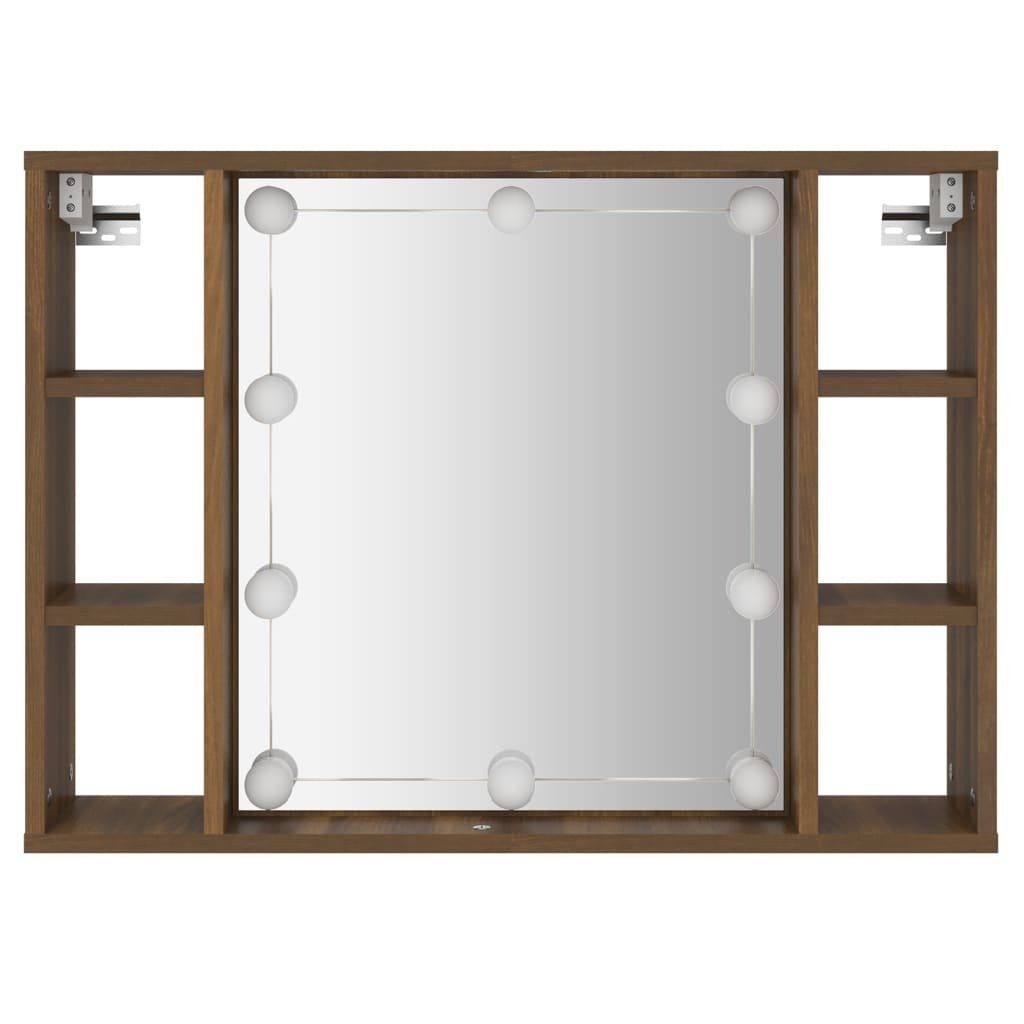 vidaXL Badezimmerspiegelschrank Spiegelschrank mit LED Braun Eiche-Optik 76x15x55 cm (1-St)