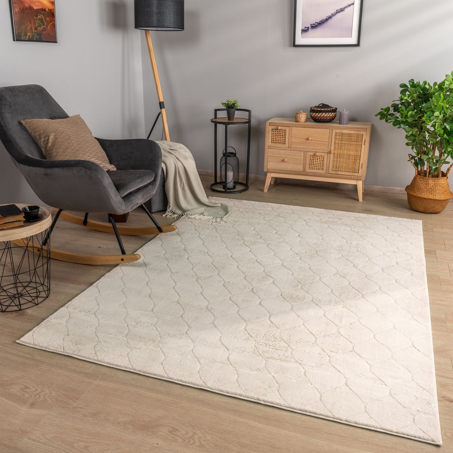 Teppich Wohnzimmer Teppich Esszimmer Kurzflor Geometrisches Muster Skandi, TT Home, eckig, Höhe: 16 mm