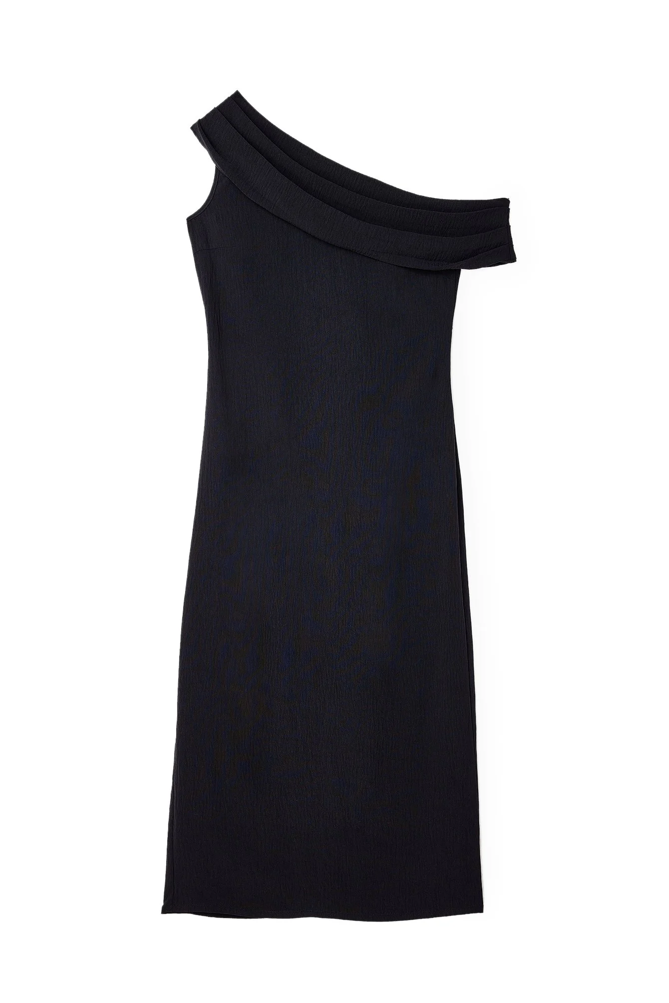 Einseitig schulterfreies, drapiertes Midikleid