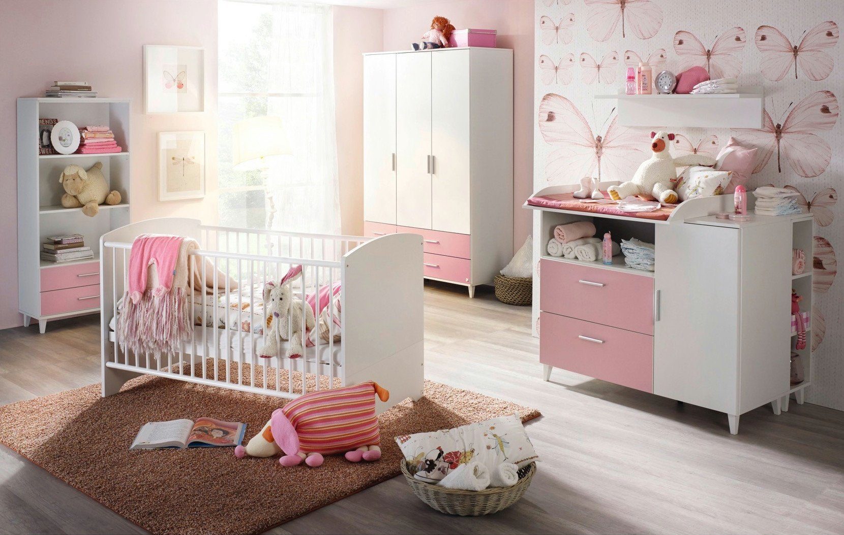 möbel-direkt.de Babyzimmer-Komplettset Aik, (Komplett Set, 7-St., Kleiderschrank, Babybett, Umbauseiten, Wickelkommode, Regale), Made in Germany, 
