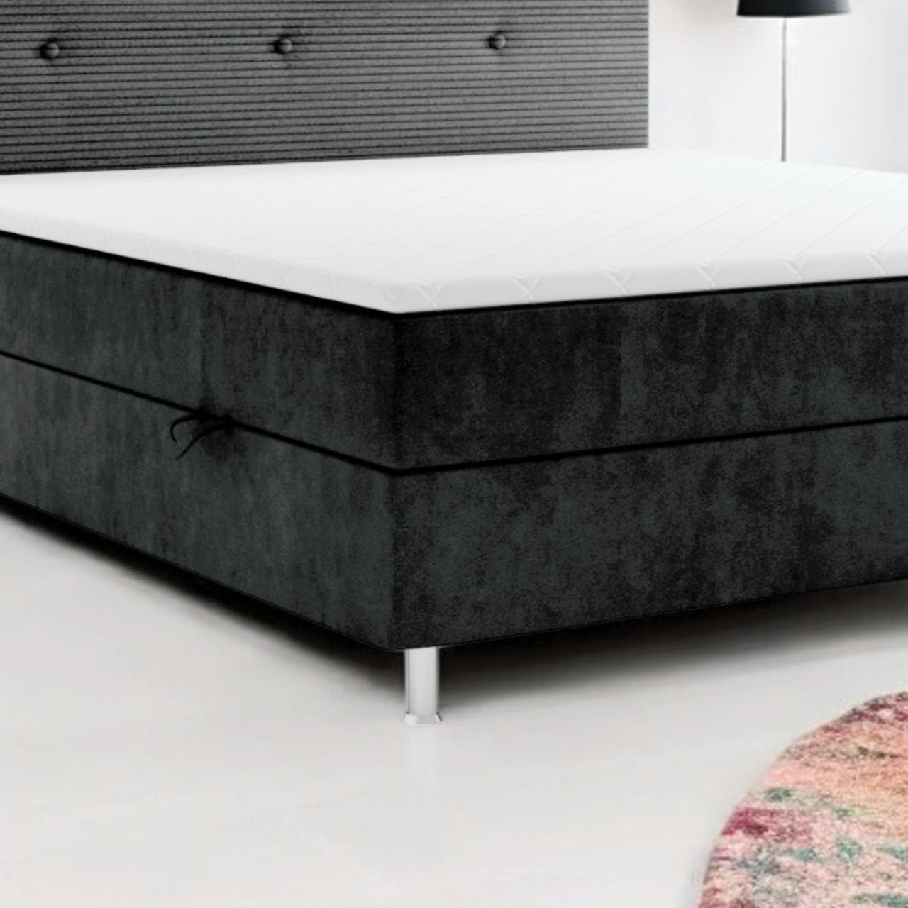 Möbel Punkt Boxspringbett RIO mit Bettkasten 180 x 200 cm Webstoff Schwarz Bett Bettkasten Topper