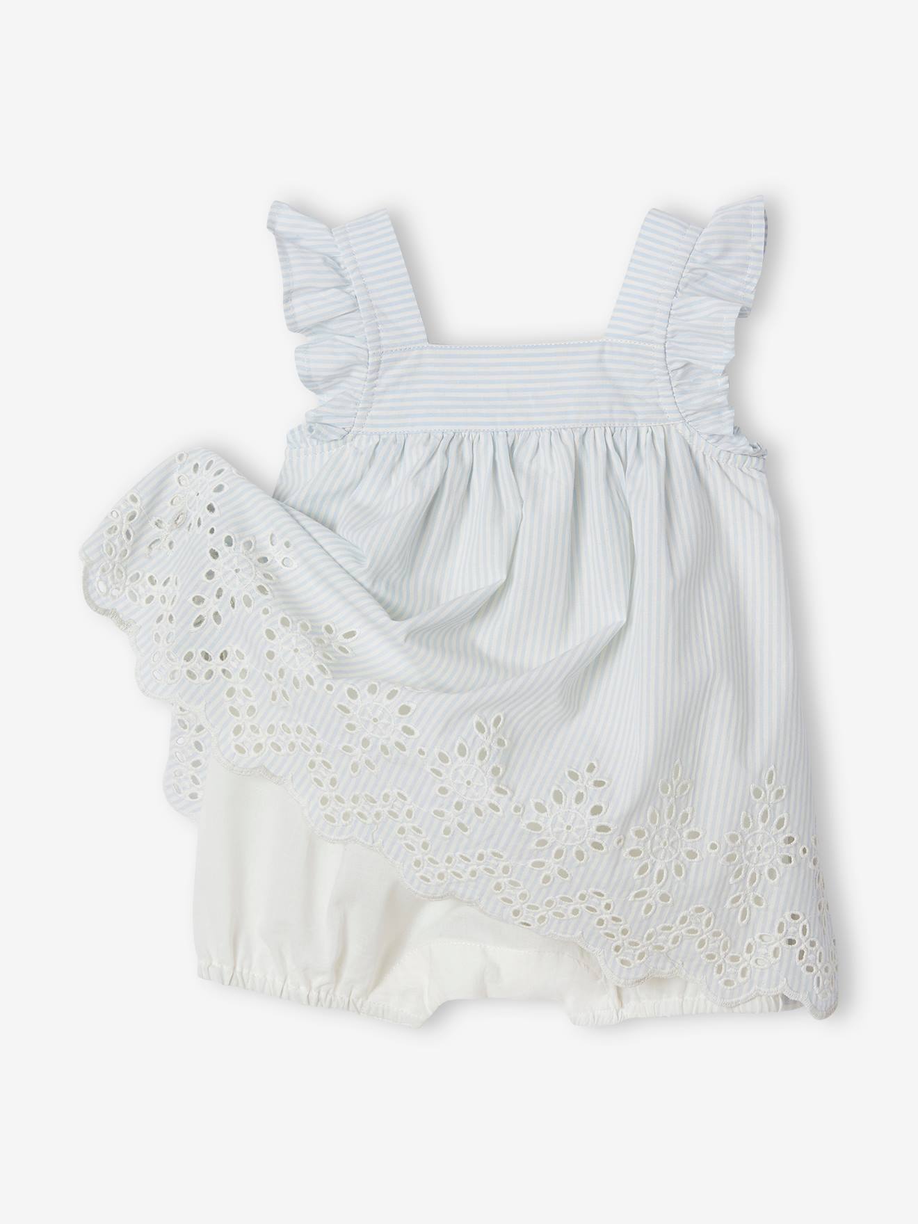 Robe de cérémonie bébé avec body bleu ciel