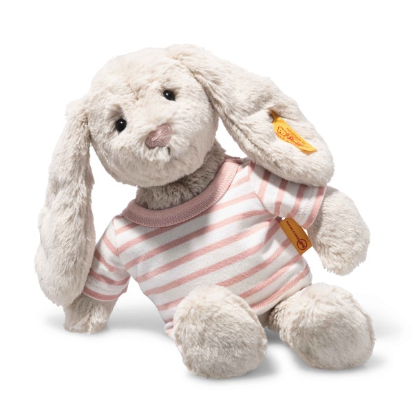 Soft Cuddly Friends Hoppie Hase mit T-Shirt, 26 cm, hellgrau