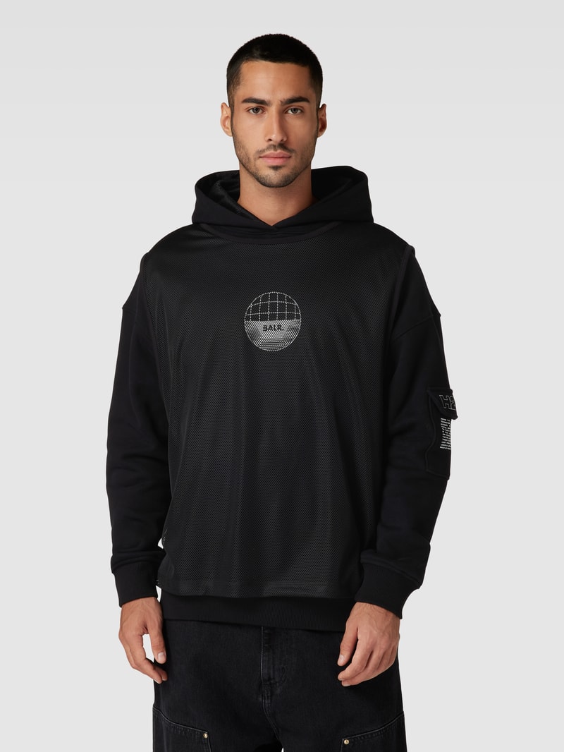 Hoodie mit Label-Print Modell 'Joey' in schwarz
