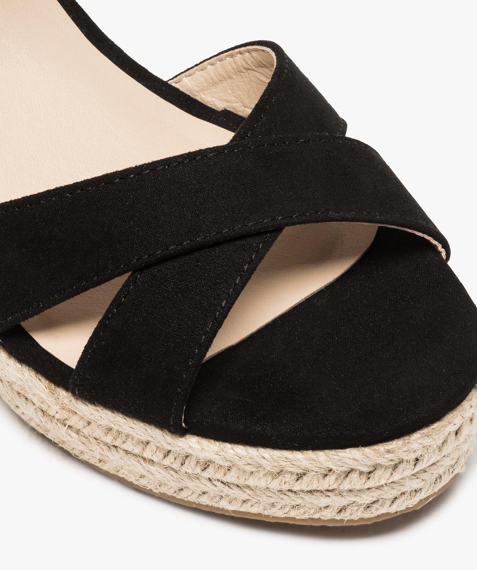 Sandales femme à talon compensé et brides unies noir | GEMO