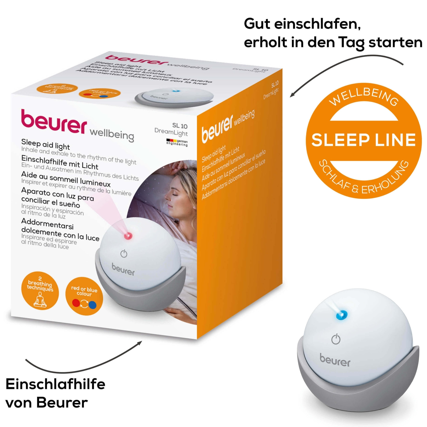 Beurer SL 10 DreamLight Einschlafhilfe mit Licht-Einschlafhilfe mit Atemtechnik & Lichtprojektion an die Zimmerdecke