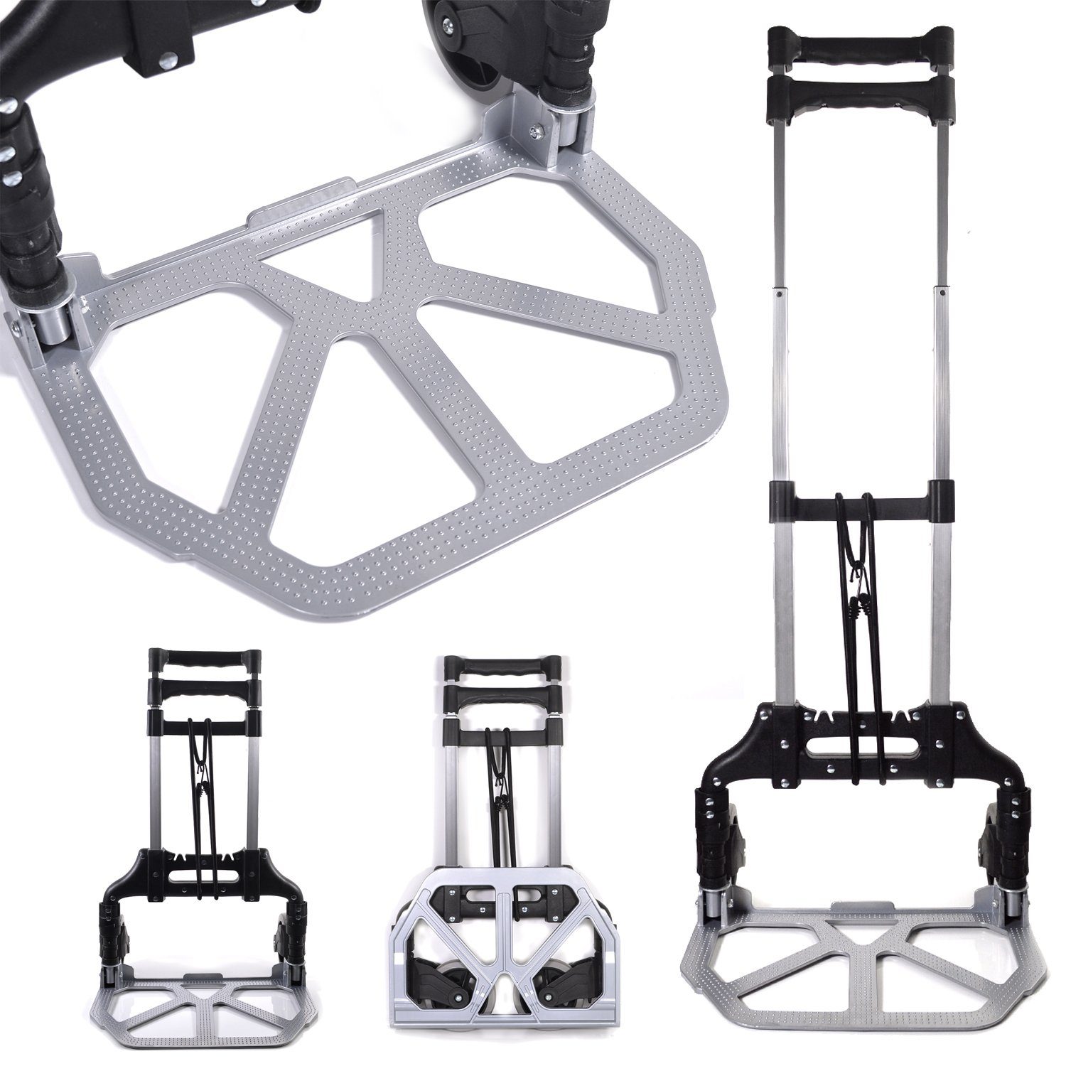 TroniTechnik Sackkarre Transportkarre Handkarre Handwagen, klappbar bis 80kg Tragfähigkeit, (Transportkarre mit rutschfester Transportfläche und Tragegriff, BxTxH 39x40x100cm mit Spanngummiseil für sicheren Transport), faltbar, Transportkarre, mit ve