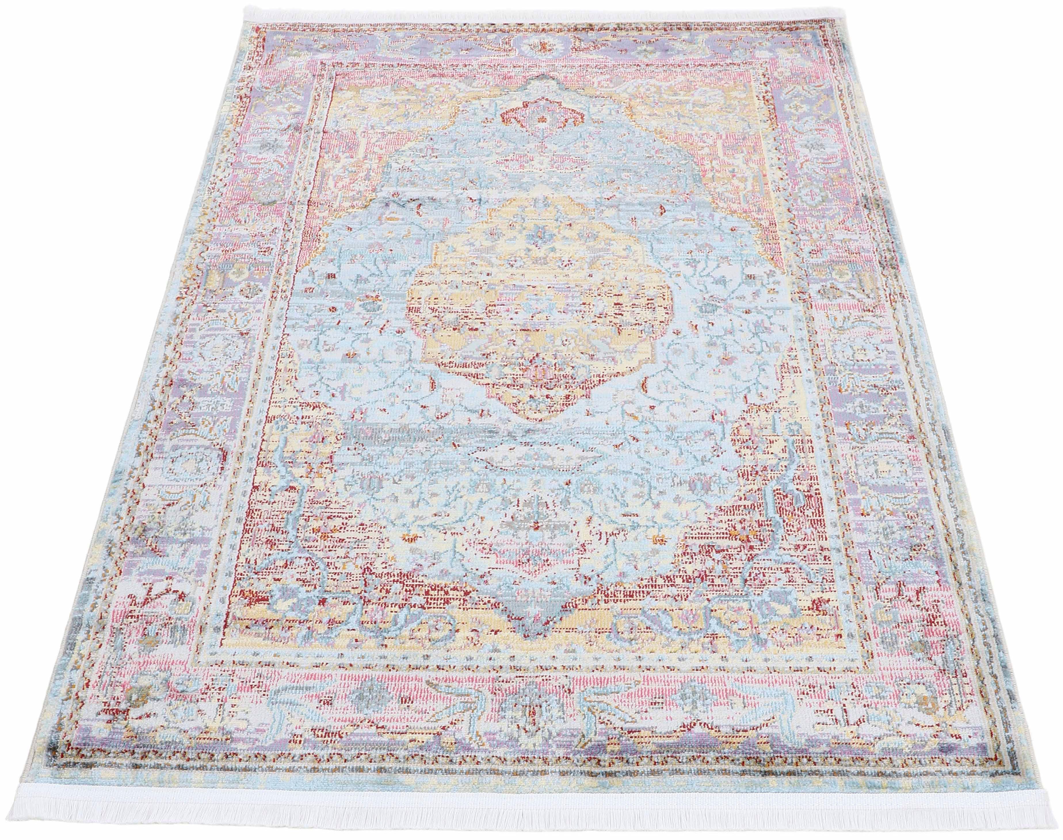 Teppich Esha, carpetfine, rechteckig, Höhe: 8 mm, Vintage Look, schöne Farben, mit Fransen, Wohnzimmer