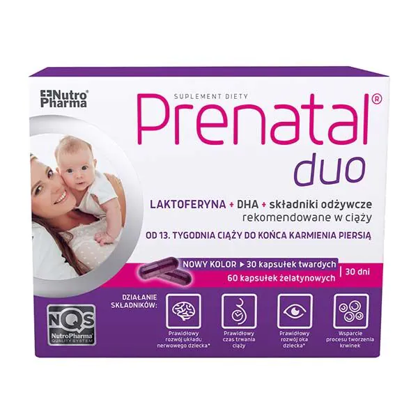 Prenatal Duo, Maisto papildas moterims nuo 13 nėštumo savaitės iki žindymo pabaigos, Kietos kapsulės + želatinos kapsulės
