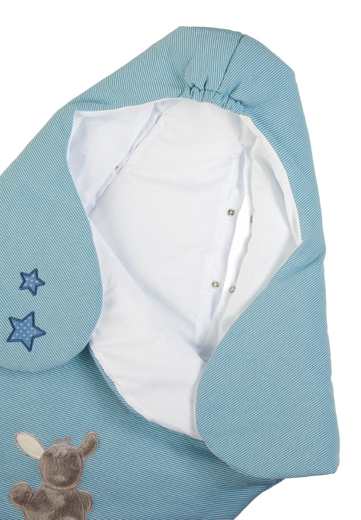 Einschlagdecke wattiert Esel Emmi aus Jersey, Blau
