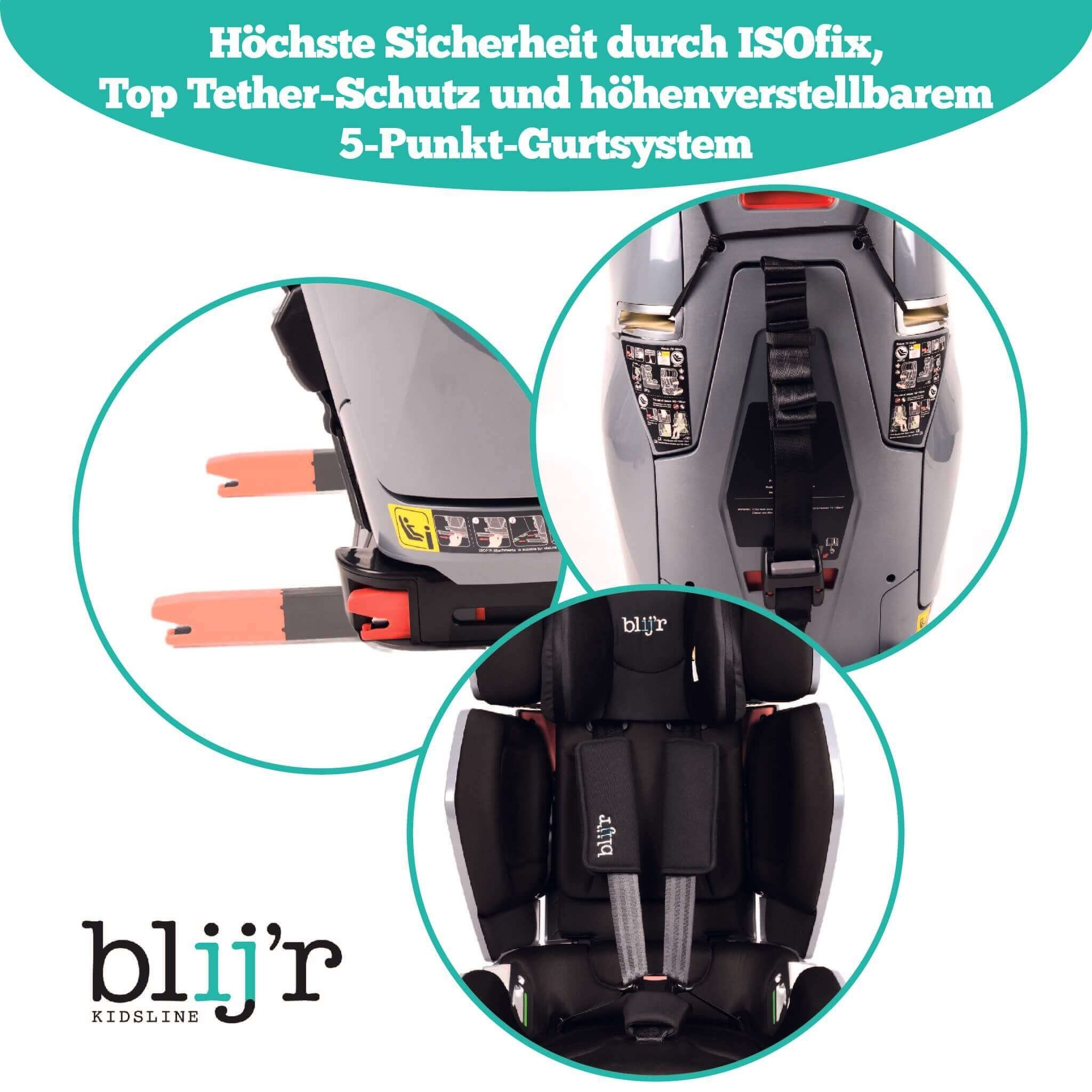 Blij´r Autokindersitz Uniek Autositz Kindersitz für Kinder ab 3,5 bis 12 Jahren, ab: 3, 5Jahre, bis: 12 Jahre, ab: 15,00 kg, bis: 36,00 kg, mitwachsender Autositz, abwaschbare Polsterung