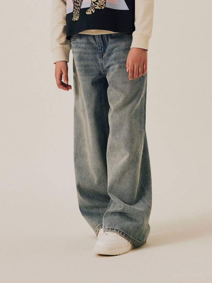 name it Wide Leg Jeans NKFBELLA SKATER XWIDE JEANS 3111-ZA in vintage medium blue denim günstig kaufen