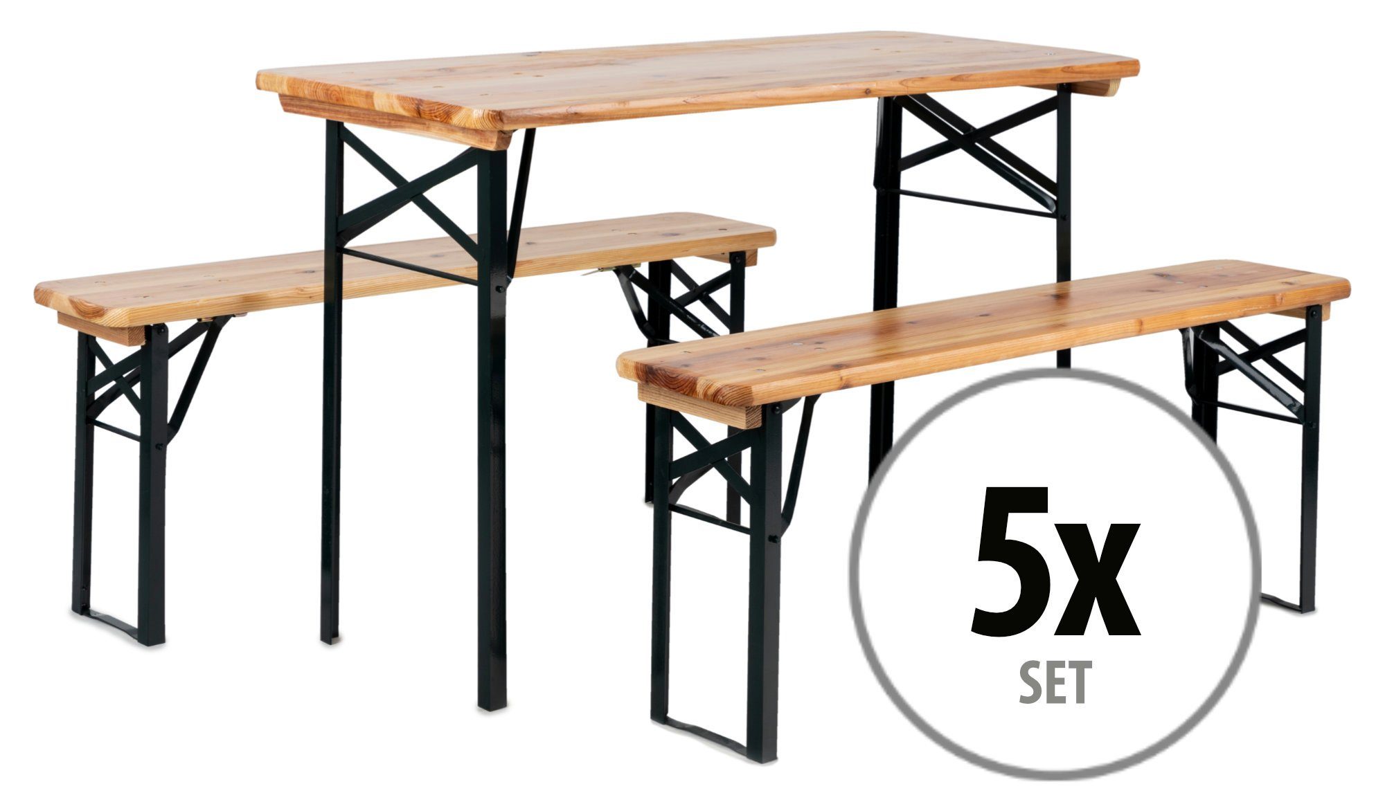 Stagecaptain Bierzeltgarnitur Hirschgarten BB-117 Sitzgarnitur 117 cm Länge, (Stehtisch Holz, 15-tlg., 10 x Bank, 5 x Tisch), Sitzmöbelset für Balkon Outdoor & Indoor, klappbar