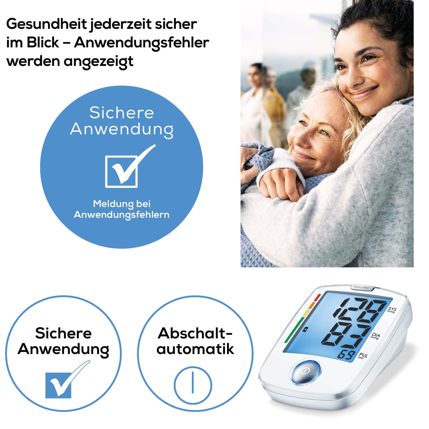 Beurer Oberarm-Blutdruckmessgerät BM 44-Einfach bedienbares Oberarm-Blutdruckmessgerät mit beleuchtetem XL-Display