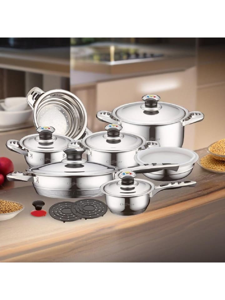 COFI 1453 Cheffinger 16-Teilig Kochtopf Set Kochtöpfe Topf Kochtopfset Edelstahl in Grau günstig kaufen onesize