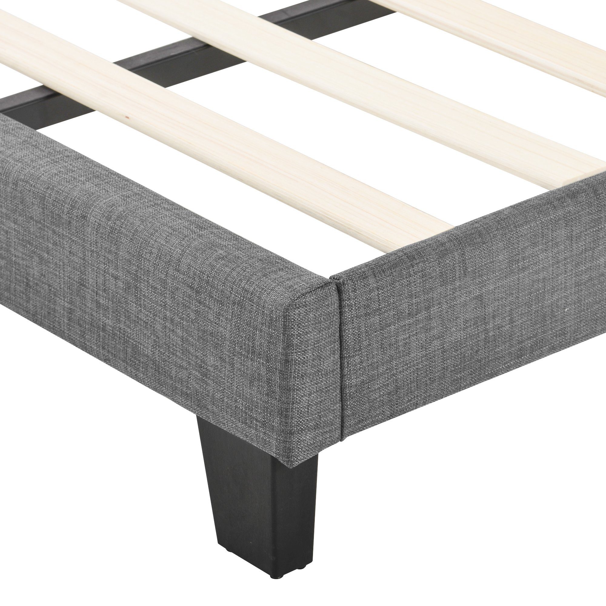 Flieks Polsterbett, Leinen Einzelbett Massivholzbett 90x200cm ohne Matratze