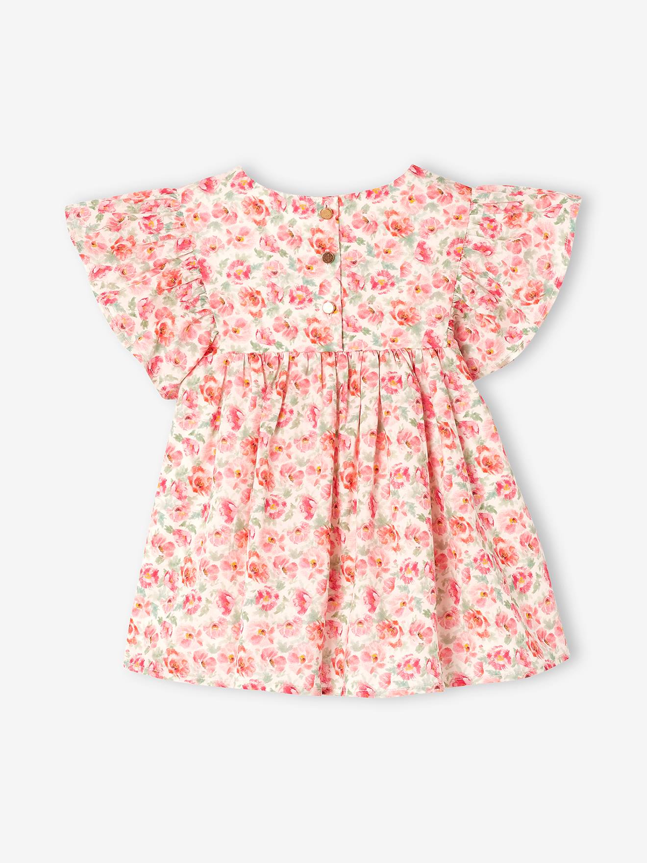 Blouse à fleurs manches volantées fille ivoire imprimé