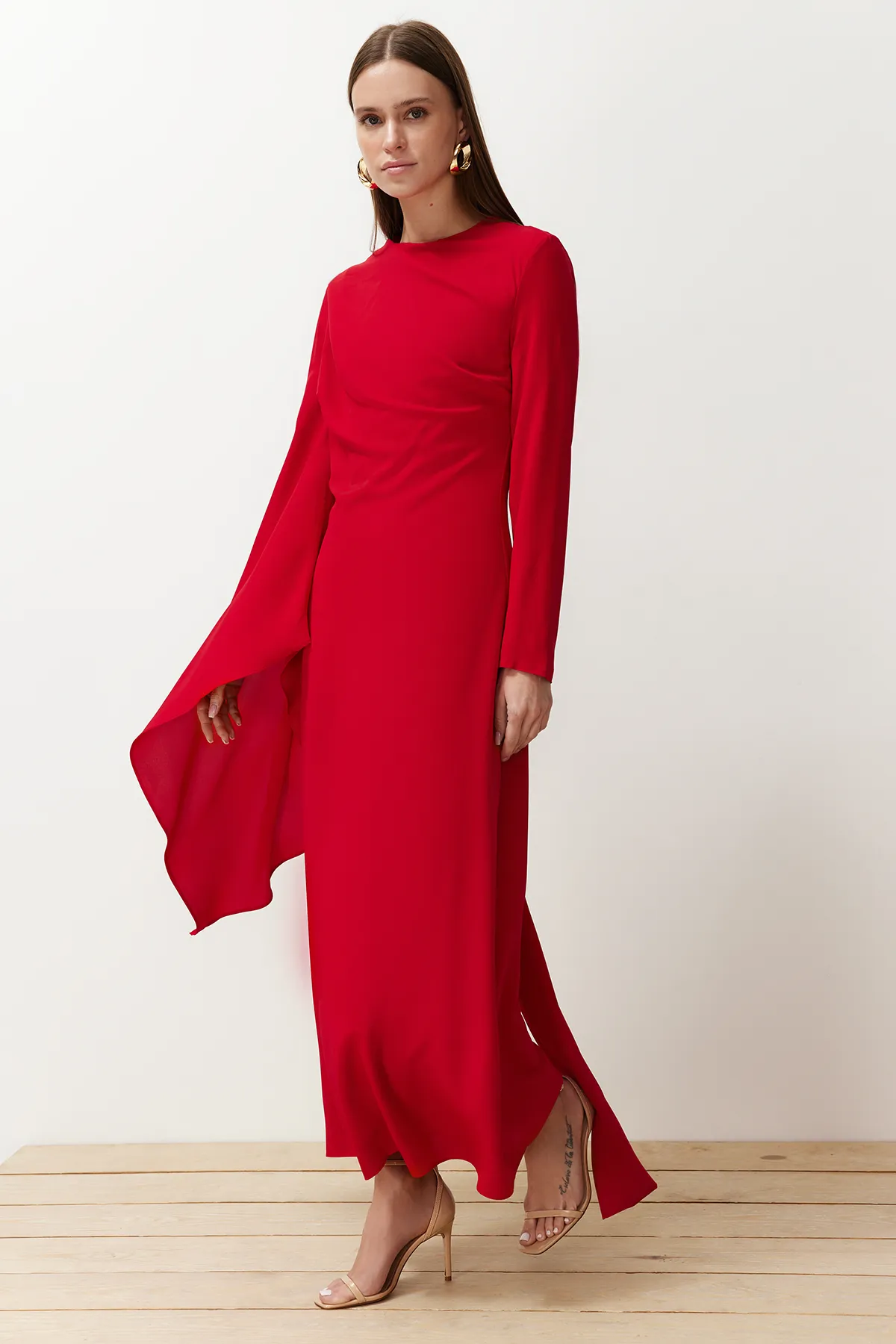 Trendyol Modest  Rotes Abendkleid mit Schaldetail - TCTSS24DB00036