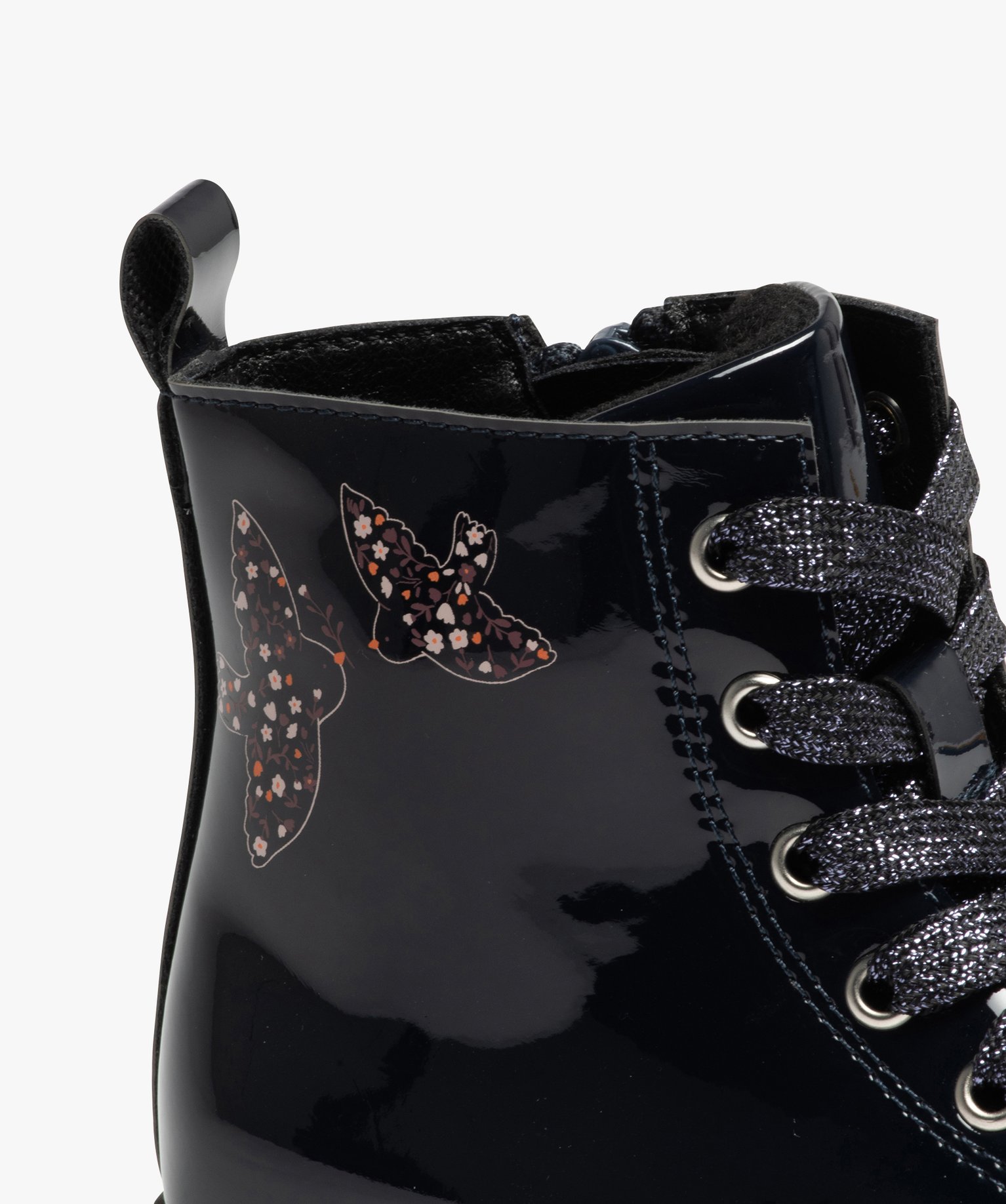 Boots vernis fille avec motifs oiseaux du 31 au 36 marine | GEMO