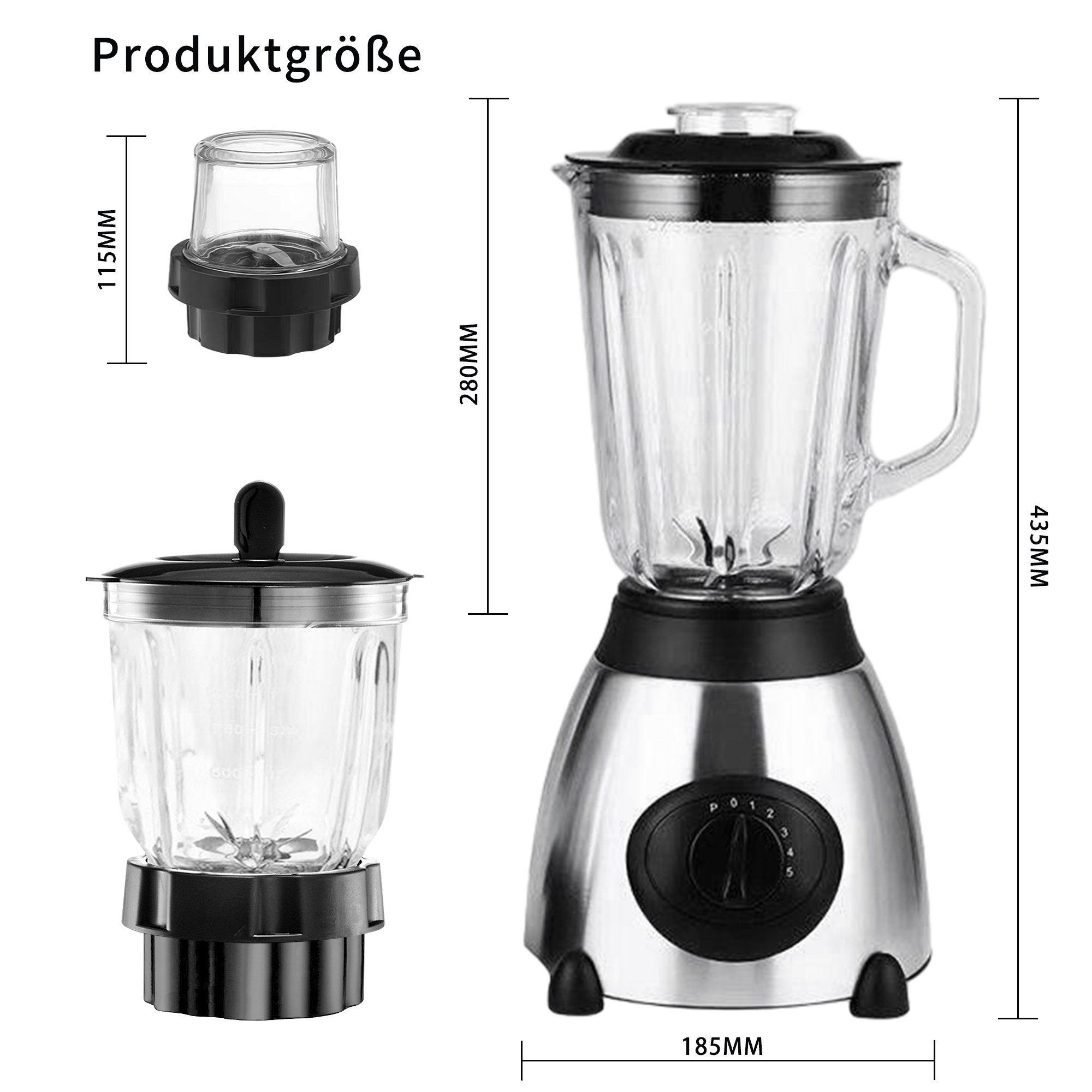 Tisoutec Standmixer Standmixer,VitaBoost Mixer,Edelstahl Silber Glas Smoothie Mixer Maker, 500,00 W Ice Crush Funktion,Milchshaker Blender 1,5 L,Eiscrusher