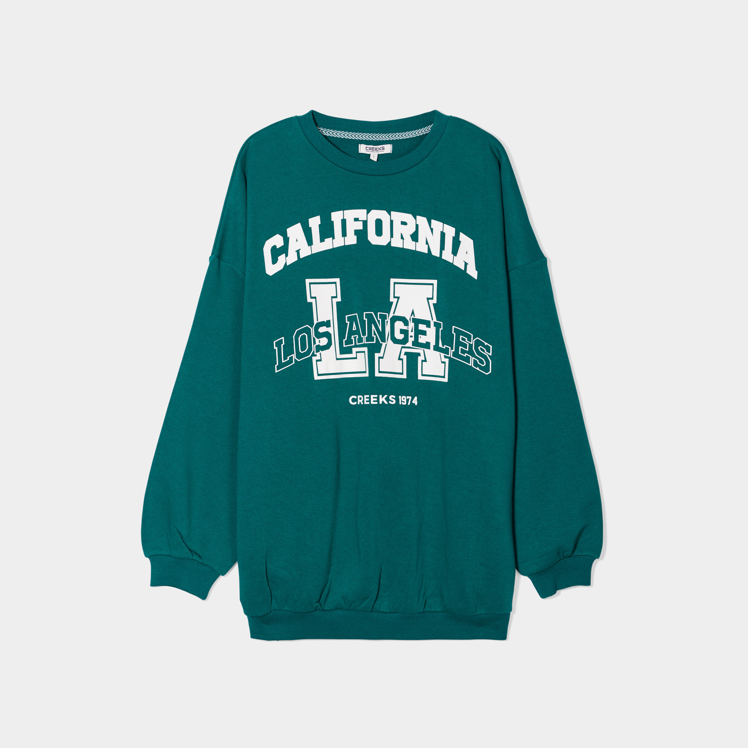 Sweat oversize mi-long col rond Creeks vert femme | La Halle