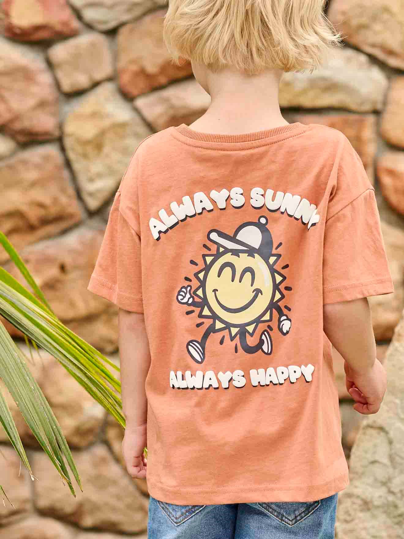 Vertbaudet Jungen T-Shirt mit Sonne hinten Oeko-Tex - aprikose