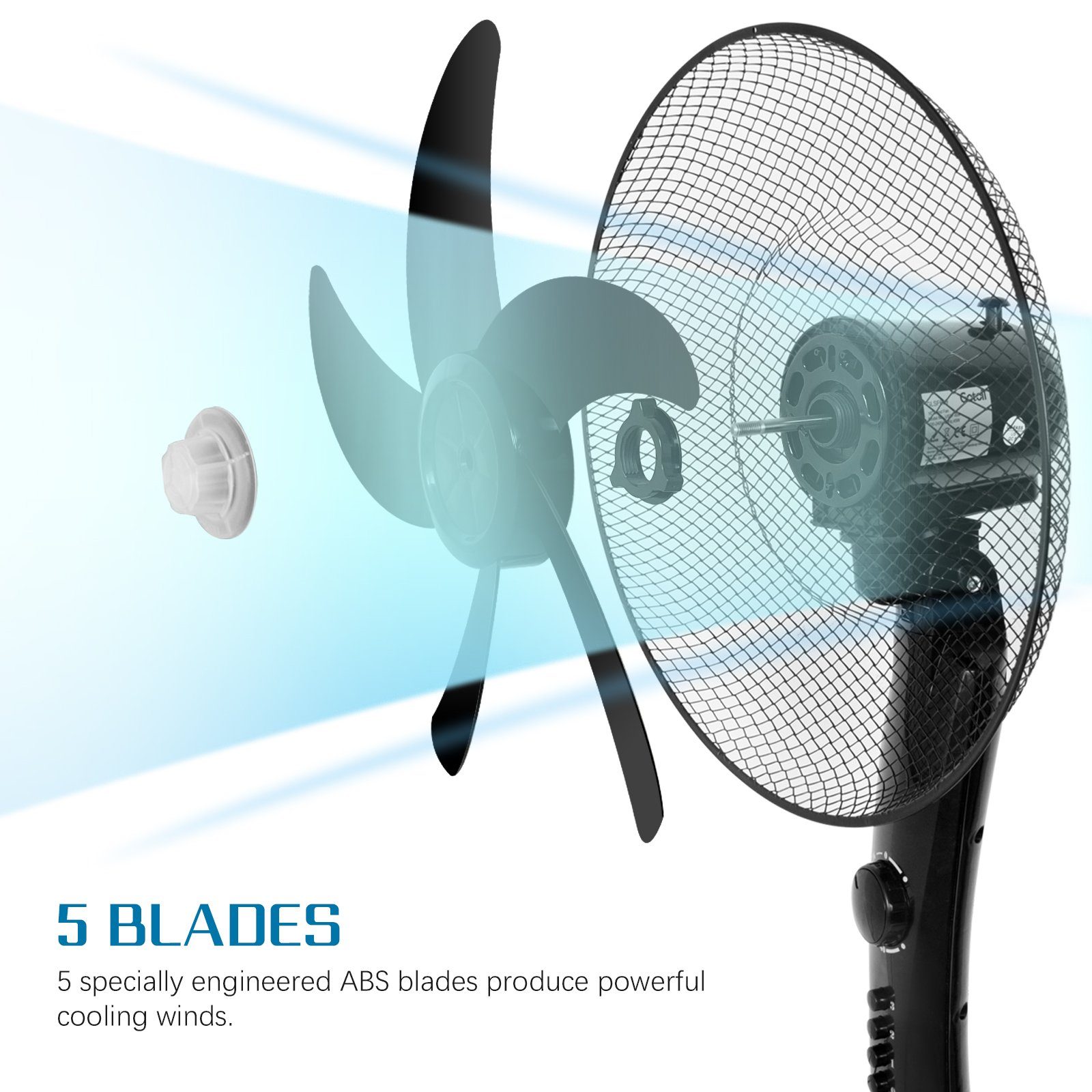 Gotoll Standventilator GLSF609, 41,00 cm Durchmesser, H 130cm Oszillierender Ventilator Leise Standlüfter