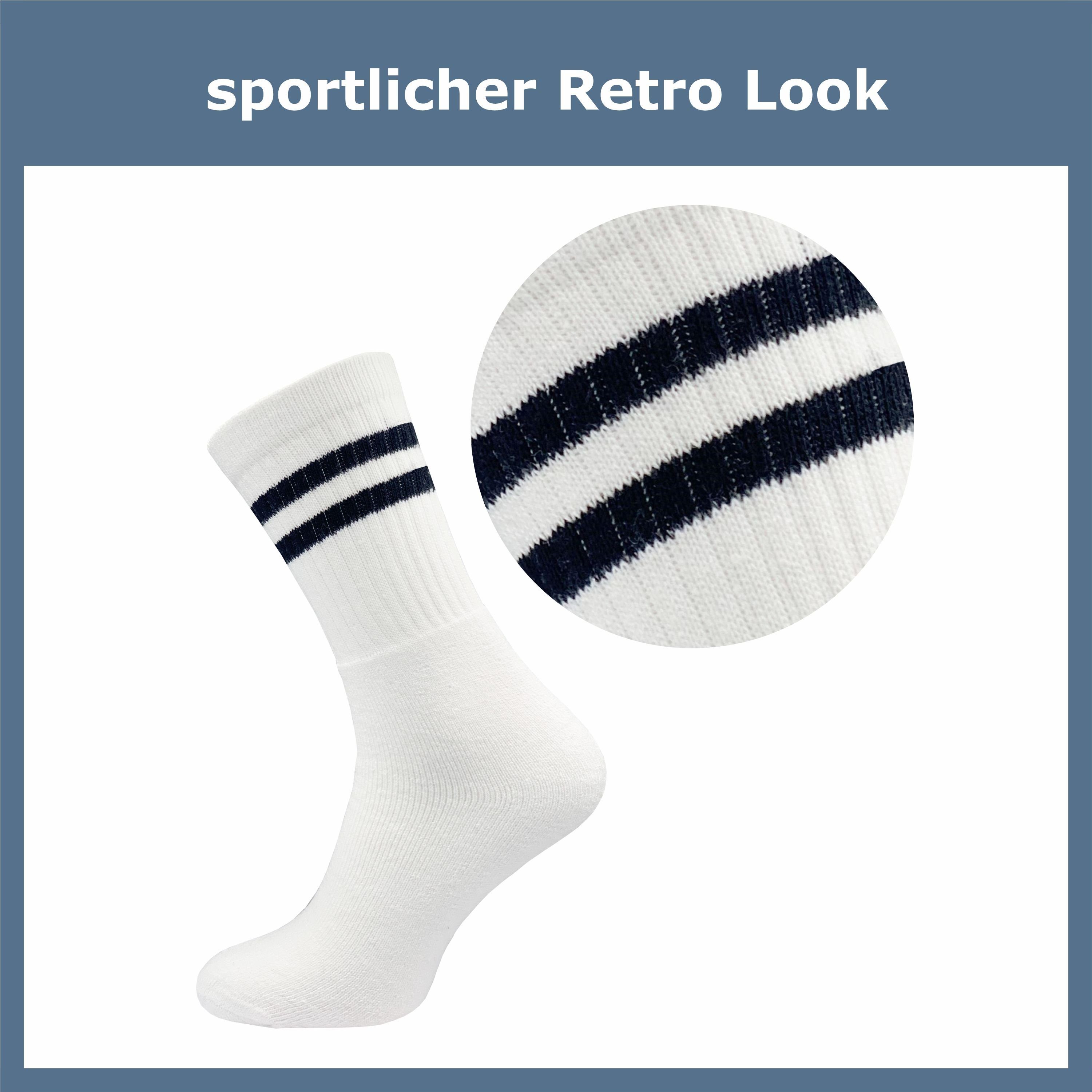 GAWILO Tennissocken für Herren im Retro-Style in weiß & schwarz für Freizeit & Sport (8 Paar) ausgestattet mit Frotteesohle für angenehme Polsterung