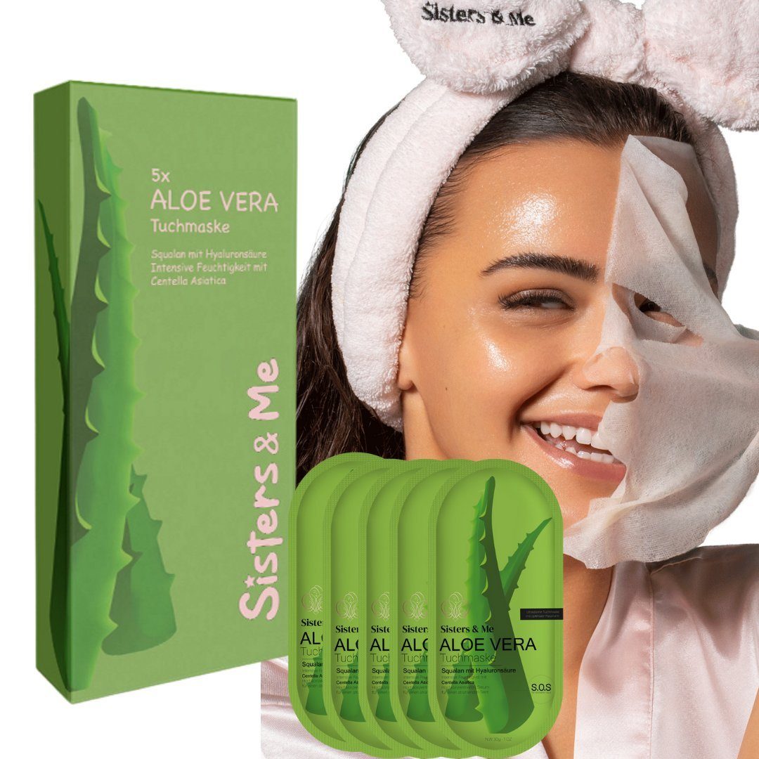Sisters & Me Gesichtsmaske 5x Sisters & Me Aloe Vera Tuchmaske mit Squalan und Centella Asiatica, 5-tlg.