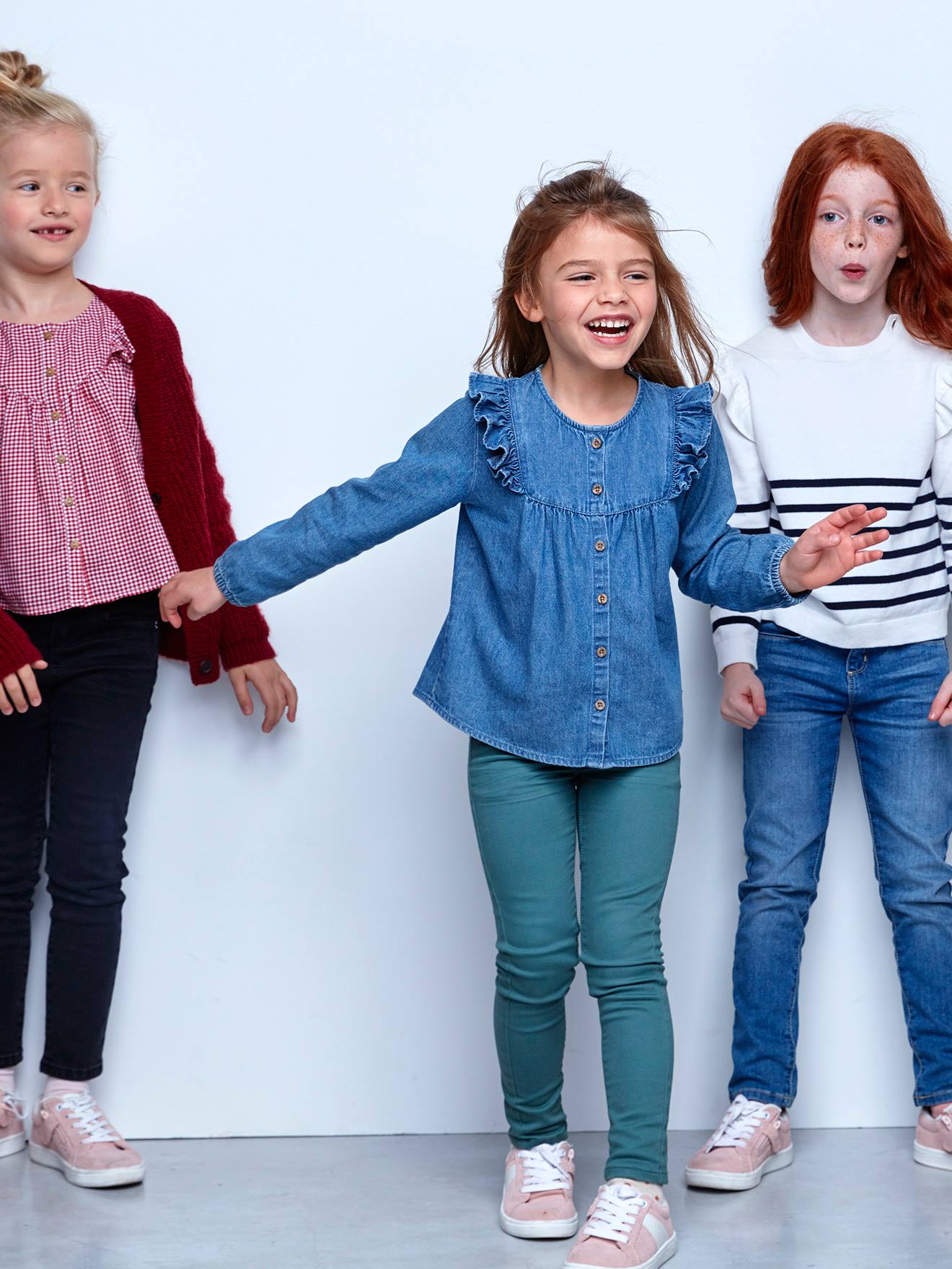 Vertbaudet Mädchen Jeansbluse mit Volants - blue stone