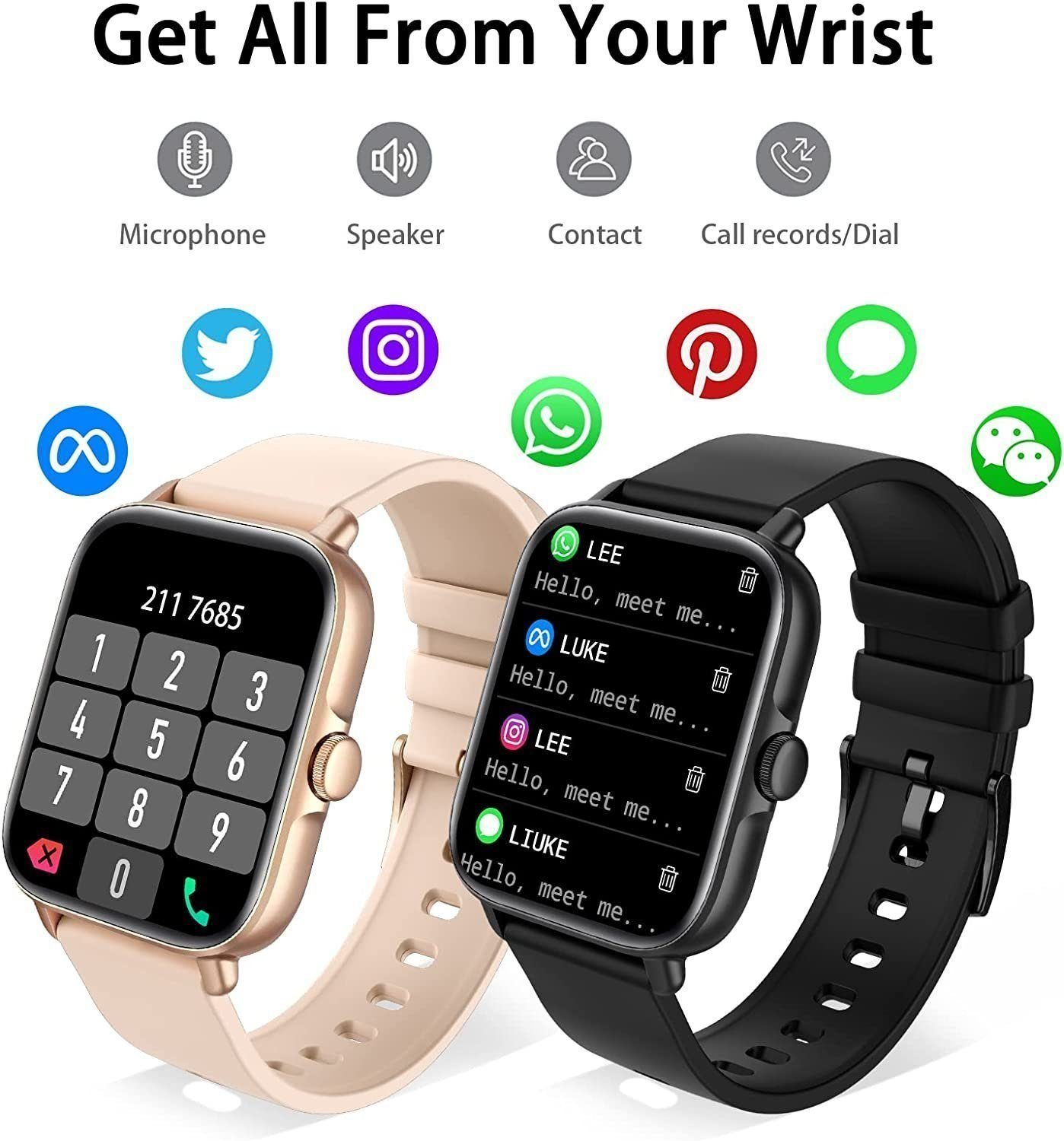 IBETTER Smartwatch, Fitness Tracker Uhr, Damen Herren Smartwatch (Fitnessuhr mit Telefonfunktion 1,69