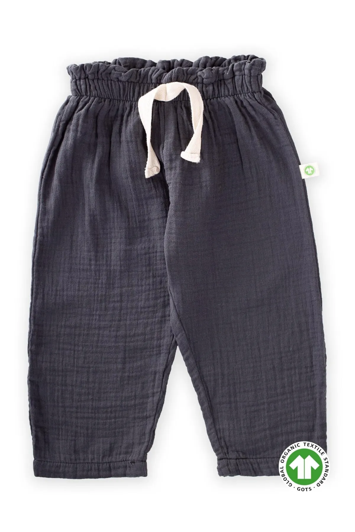 Cigit  Weit geschnittene Musselinhose mit Bio-Taille und Rüschen, 1–8 Jahre, Anthrazit