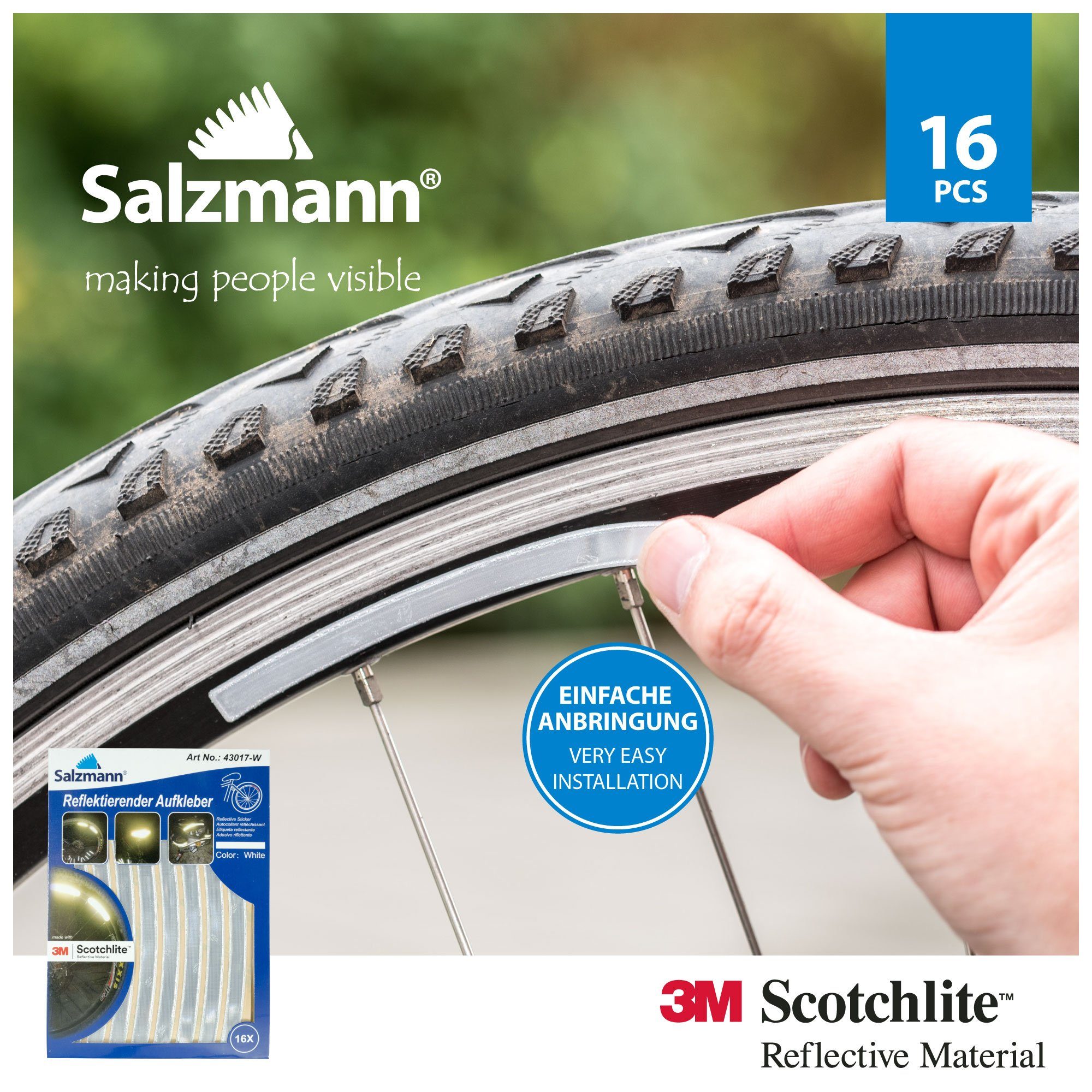 Salzmann Fahrradreflektor 3M Reflektierende Aufkleber - Sticker für Taschen, Kinderwagen, Helme, (16 St)